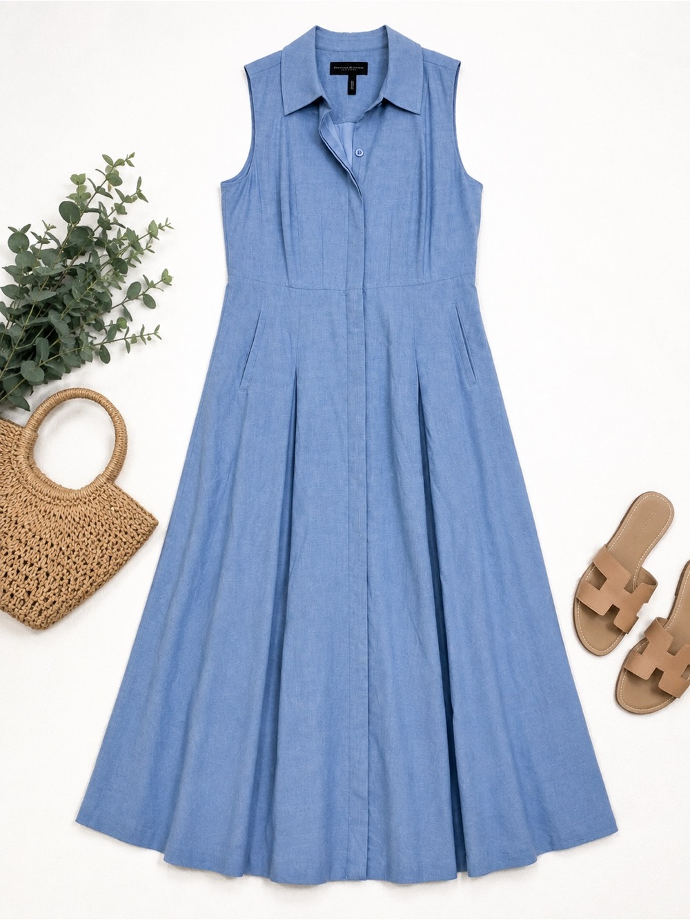 Donna Karan New York Sleeveless Blue Maxi Shirt Dress – Size 8